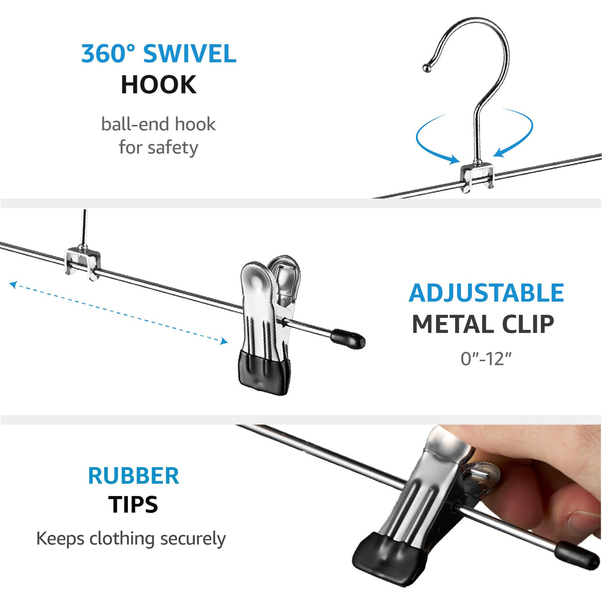 ZOBER heavy-duty hangers support up to 15 pounds with rubber tips.