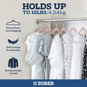 ZOBER notched-shoulder hangers support straps without leaving creases.