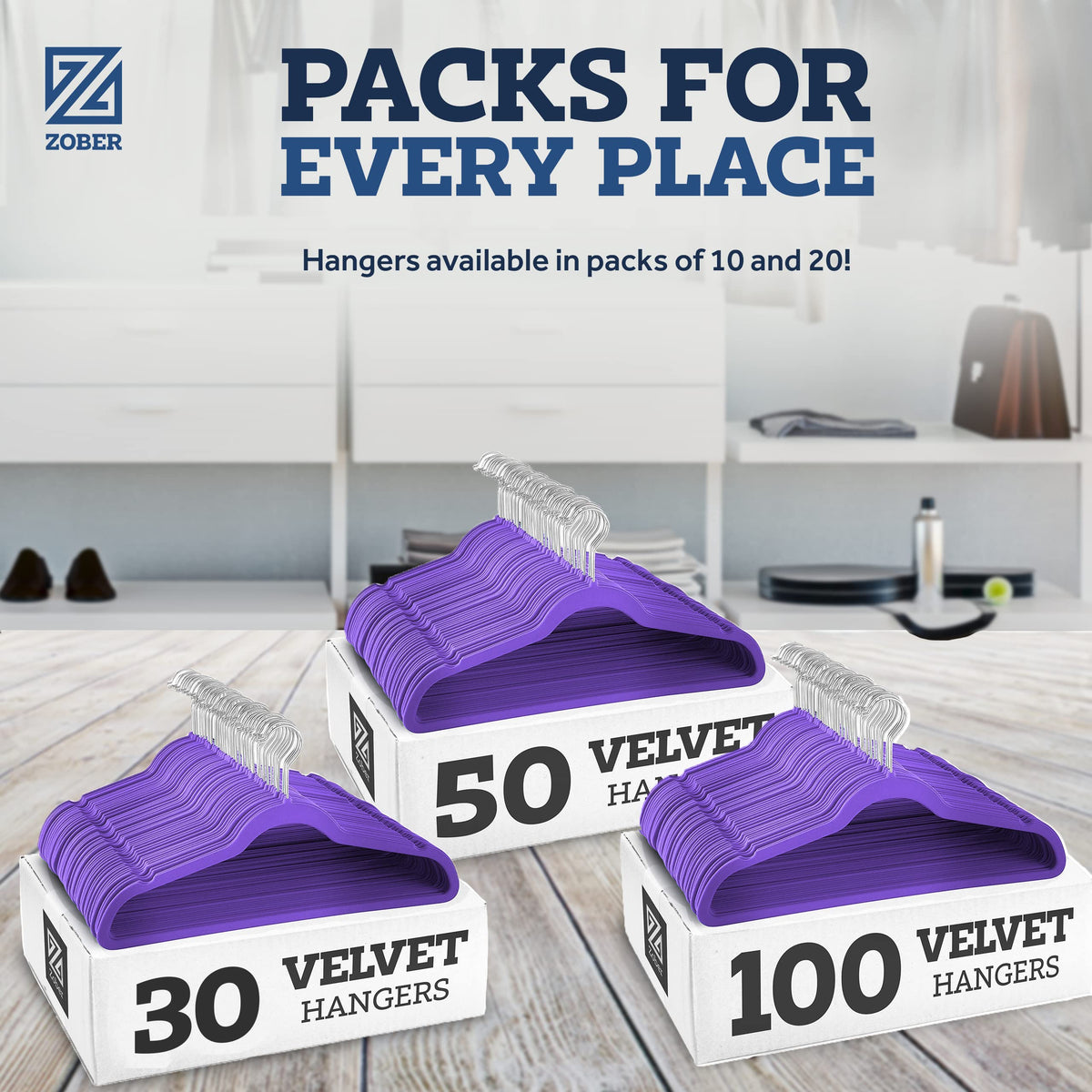 ZOBER purple velvet coat hangers support up to 10 lbs
