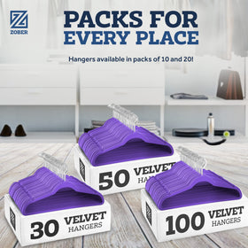 ZOBER purple velvet coat hangers support up to 10 lbs