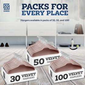 ZOBER felt-hanger set minimizes creases for neat clothing.