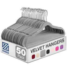 Zober Velvet Hangers 50-pack for coats and pants with space-saving design
