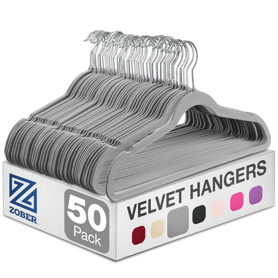 Zober Velvet Hangers 50-pack for coats and pants with space-saving design