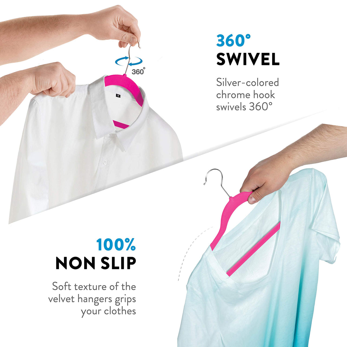 Zober velvet hangers curved shoulders maintain garment shape and prevent shoulder bumps.