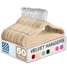 Zober Velvet Hangers Ivory coat hanger with non-slip grip for heavy coats
