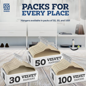 Zober Velvet Hangers Ivory horizontal bar supports pants and skirts