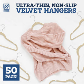 Zober Velvet Hangers Ivory in-pack display suggests organized closet setup