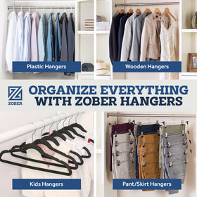 zober 20-pack display of wood hangers in packaging.