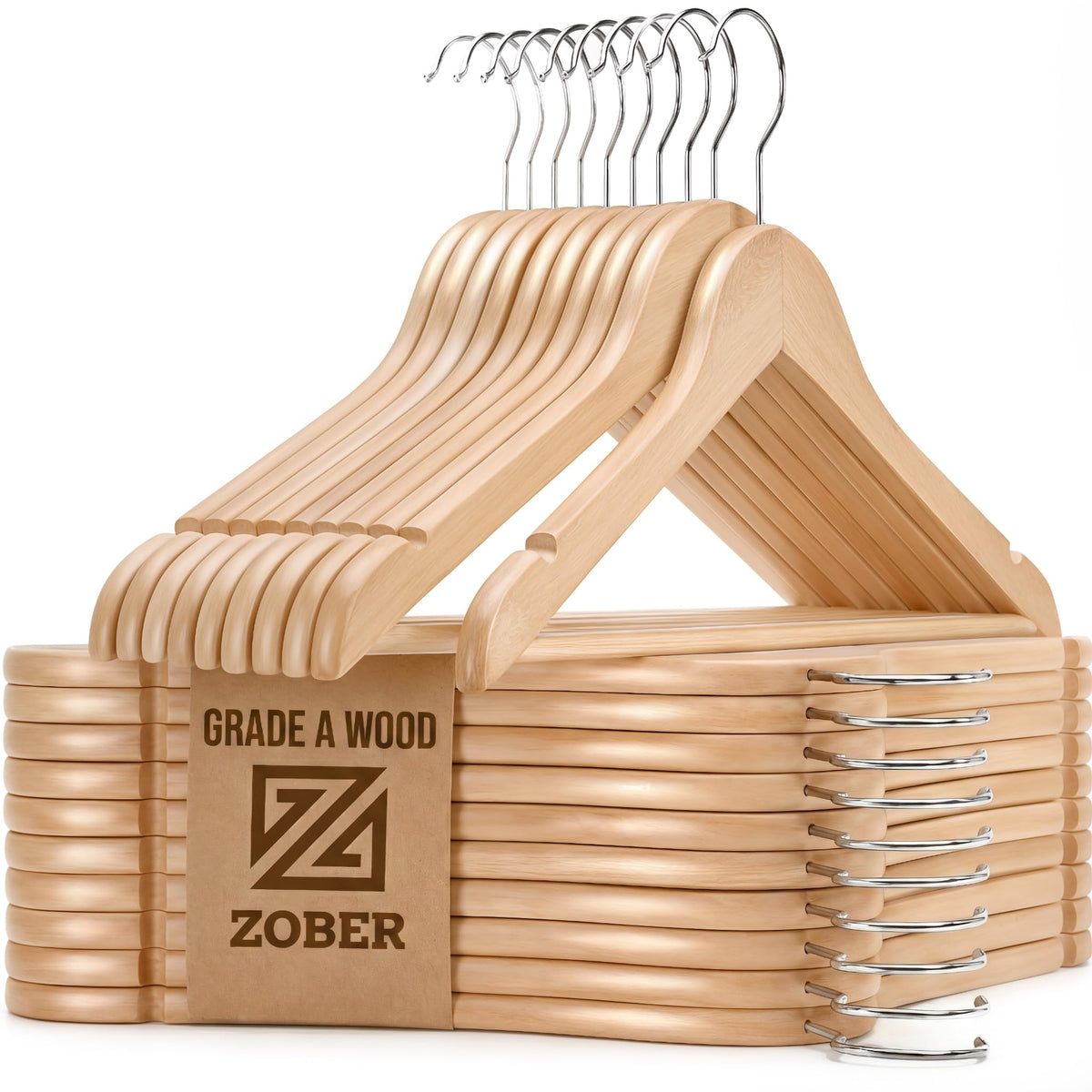 zober wooden hanger front view highlighting versatile design for coats and jackets.