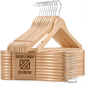 zober wooden hanger front view highlighting versatile design for coats and jackets.