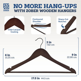 ZOBER wooden hanger with bar designed to hold trousers neatly.
