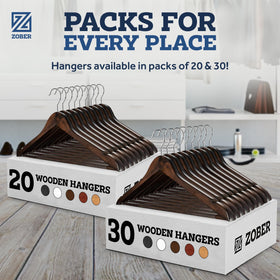 ZOBER wood grain detail on hanger complements wardrobe aesthetics.