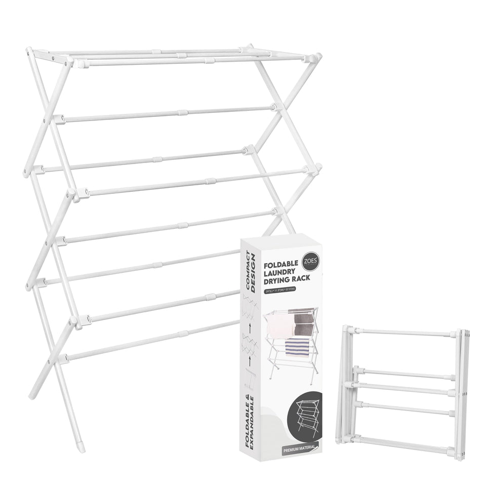 ZOES HOMEWARE 2026 enhanced drying rack folded for compact storage in small spaces.