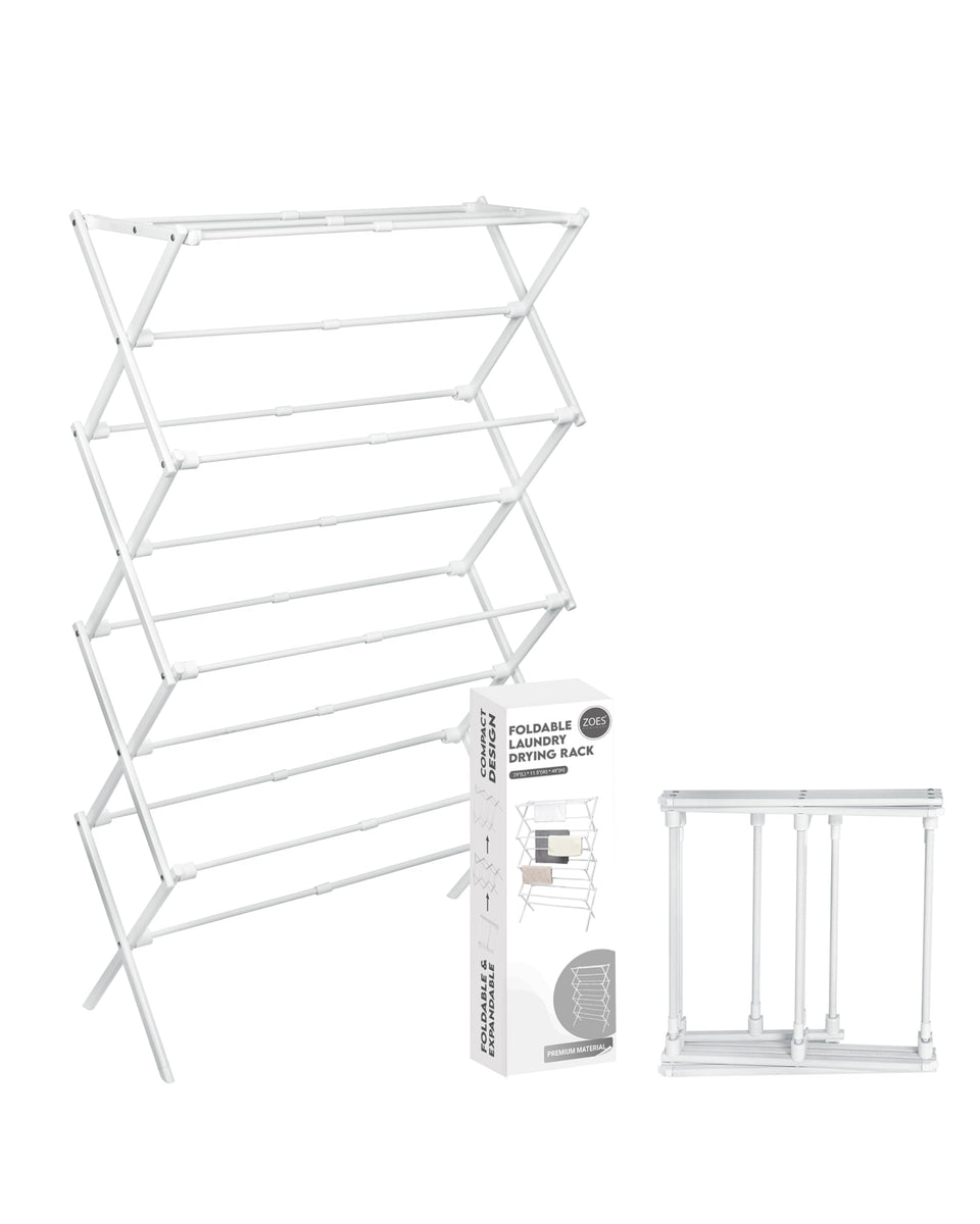ZOES HOMEWARE 4-Tier Drying Rack with extended width for larger laundry loads.