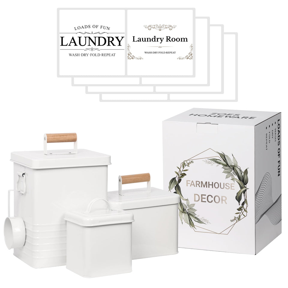 ZOES HOMEWARE laundry powder container with a clean white finish for organized storage