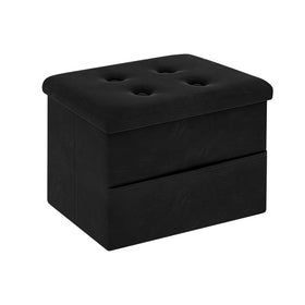 ZOES HOMEWARE velvet storage ottoman front view showing compact storage and plush texture