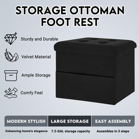 ZOES HOMEWARE velvet ottoman with side pocket for convenient remotes and magazines