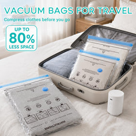 ZOESTORAGE bags organized in a suitcase maximize space savings.