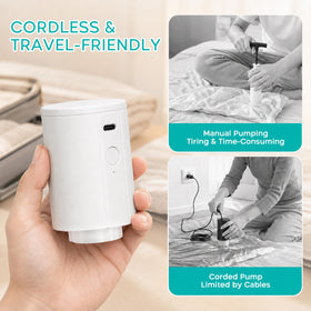 ZOESTORAGE cordless pump for on-the-go luggage compression.