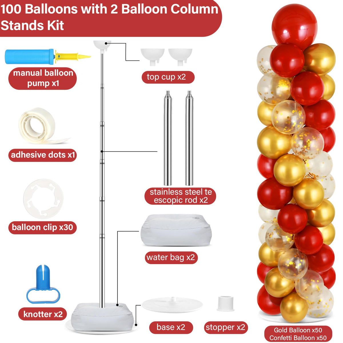 ZOIIWA red gold balloon pump and knotters enable fast, tidy inflation