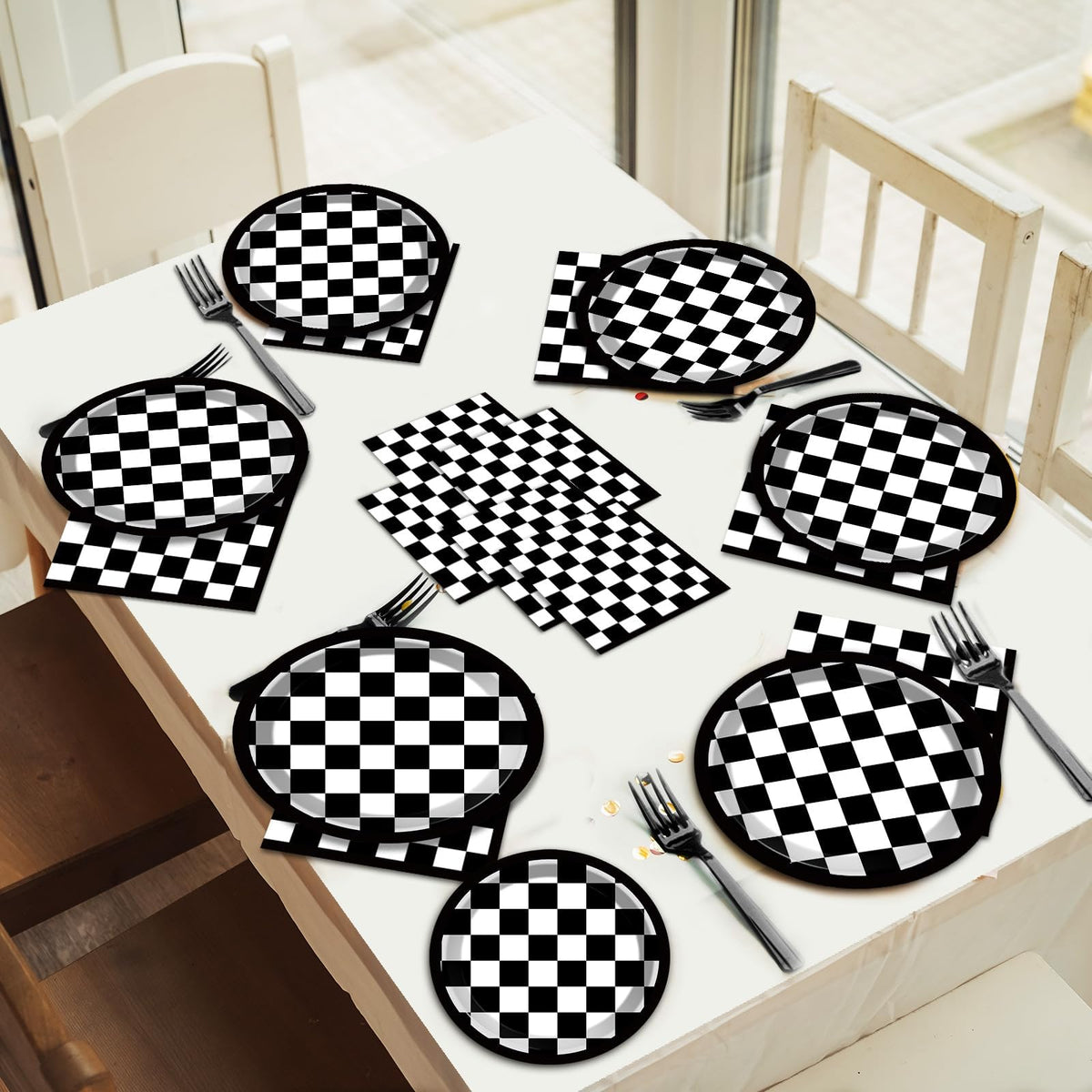 ZOIIWA black plaid disposable tableware set keeps tables tidy