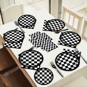 ZOIIWA black plaid disposable tableware set keeps tables tidy