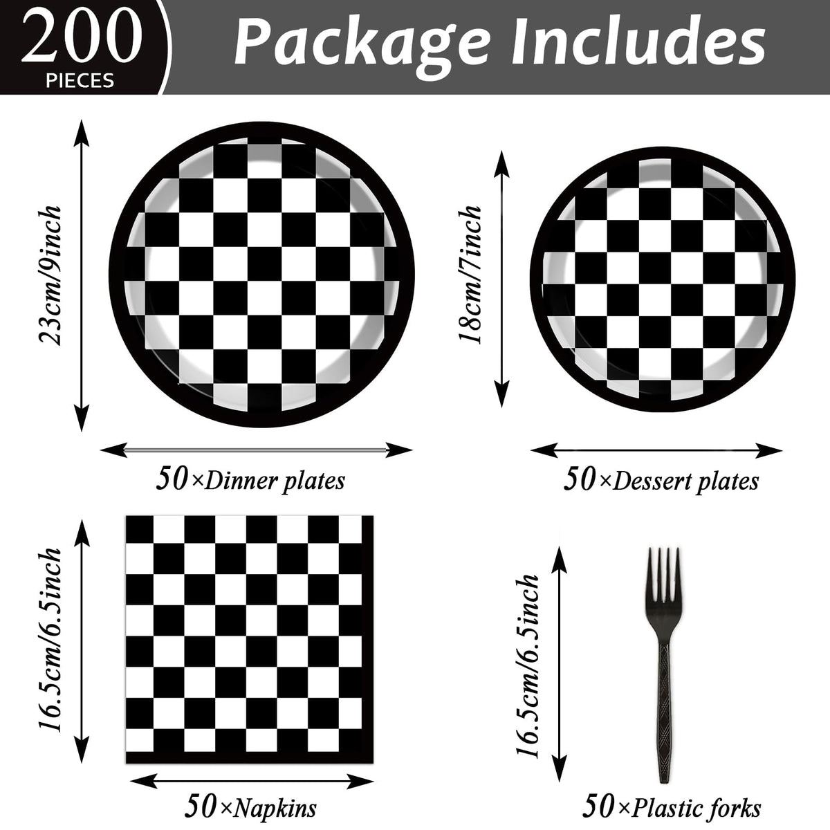 ZOIIWA checkered flag 7-inch plates ideal for appetizers at kids' race day celebrations