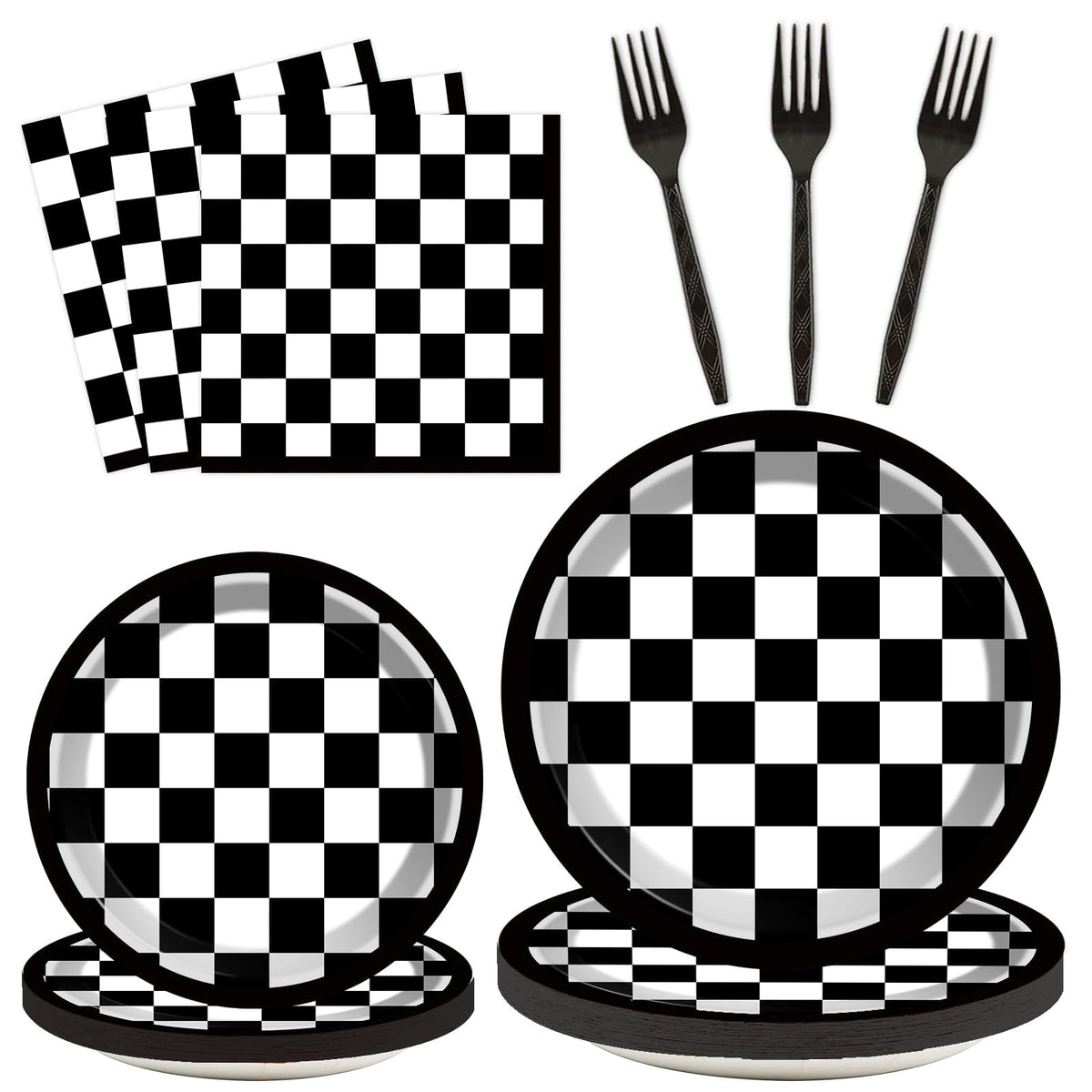 ZOIIWA checkered flag 9-inch plates for quick cleanup at racing party events
