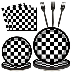 ZOIIWA checkered flag 9-inch plates for quick cleanup at racing party events