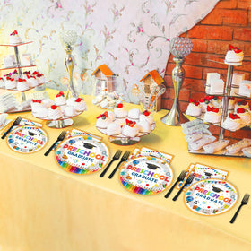 ZOIIWA preschool-grad-party-tablecloth-banner: Coordinating decor to frame the party scene.
