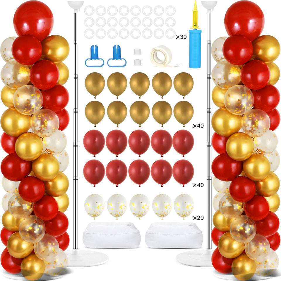 ZOIIWA red gold balloon column stand kit ready for elegant event decor and photo moments