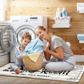 Zoke farmhouse laundry runner white brings charm and floor protection.