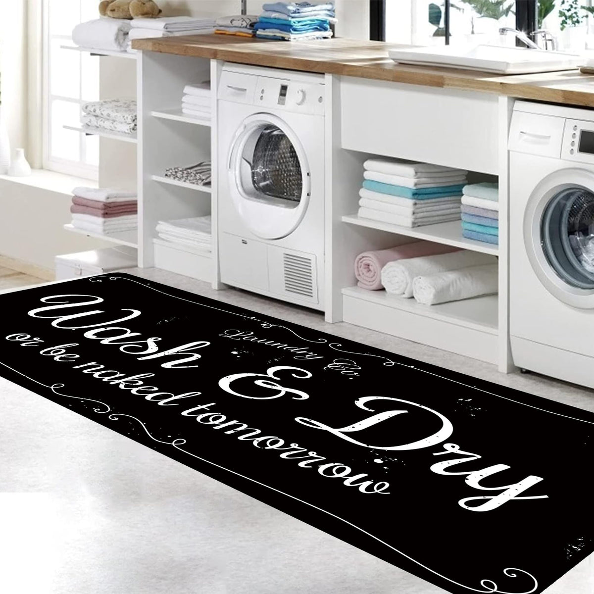 Zoke laundry room rug with non-slip bottom, 20x47 inches, secure footing.