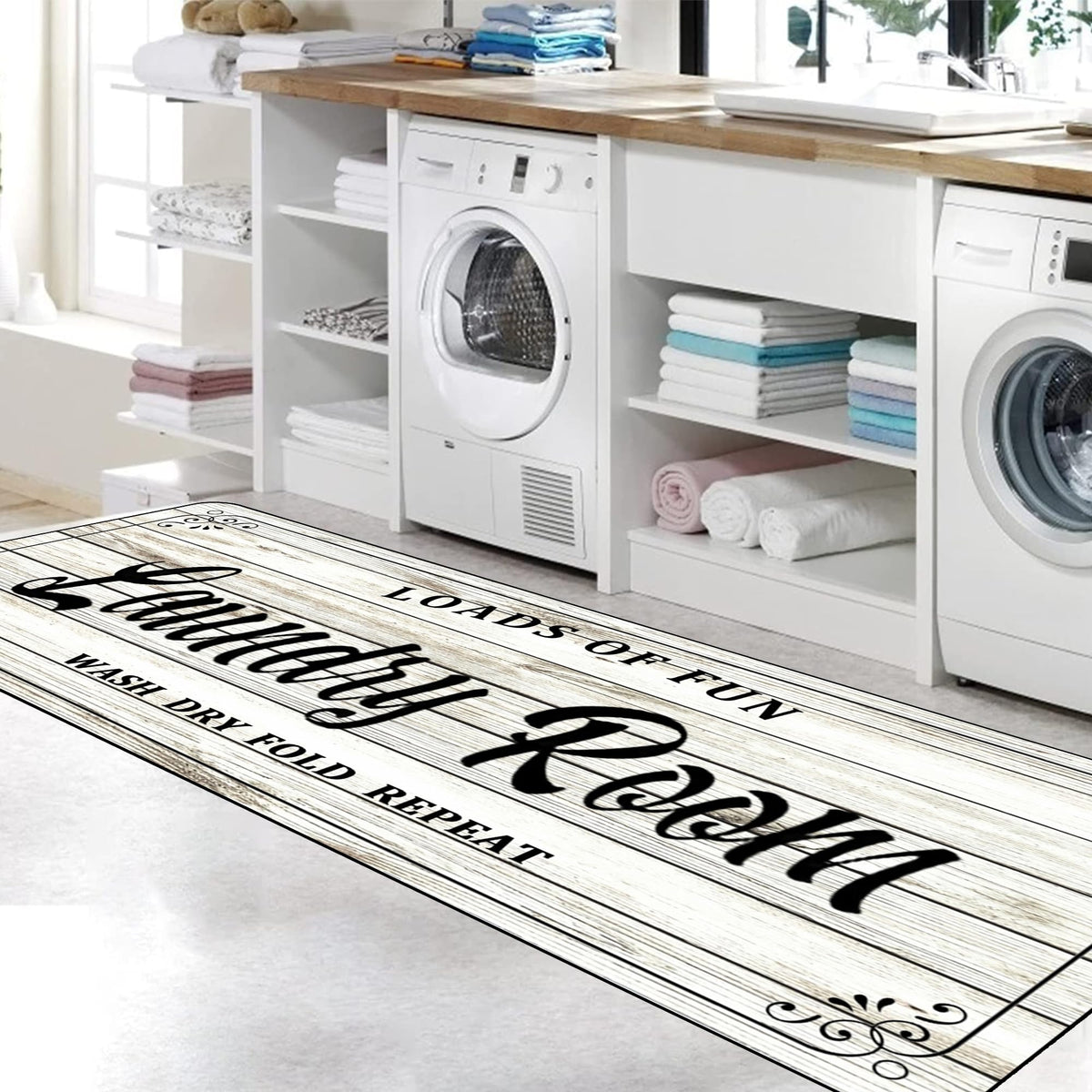 Zoke laundry room rug 20x47 white adds farmhouse style with cozy comfort.