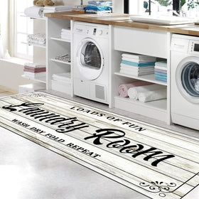 Zoke laundry room rug 20x47 white adds farmhouse style with cozy comfort.