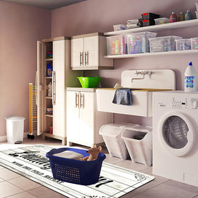 Zoke non-slip under washer-dryer keeps the rug securely in place.