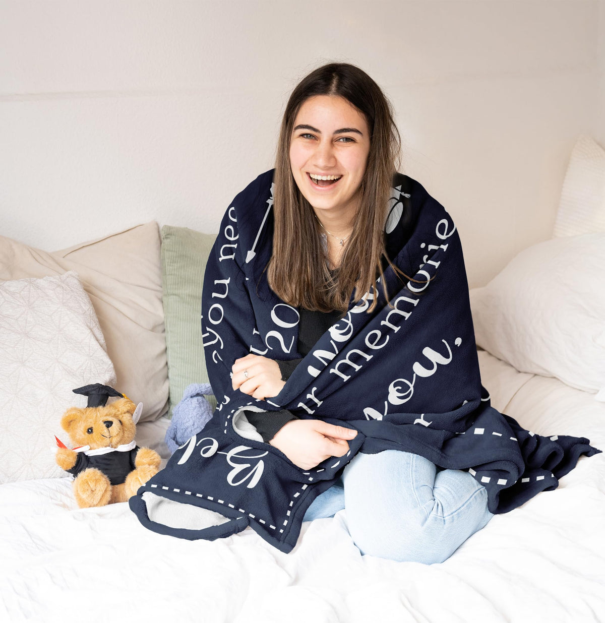 Zolumy graduation blanket features soft-touch fabric for cozy dorm moments.