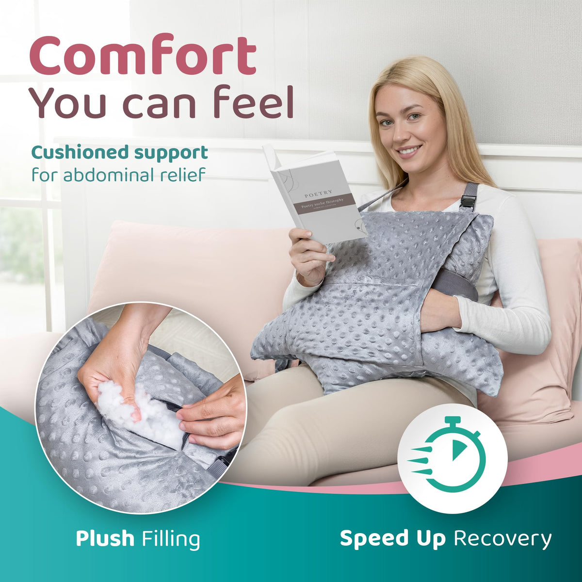 Zomaple abdominal pillow soft cover delivers gentle torso support without digging in.