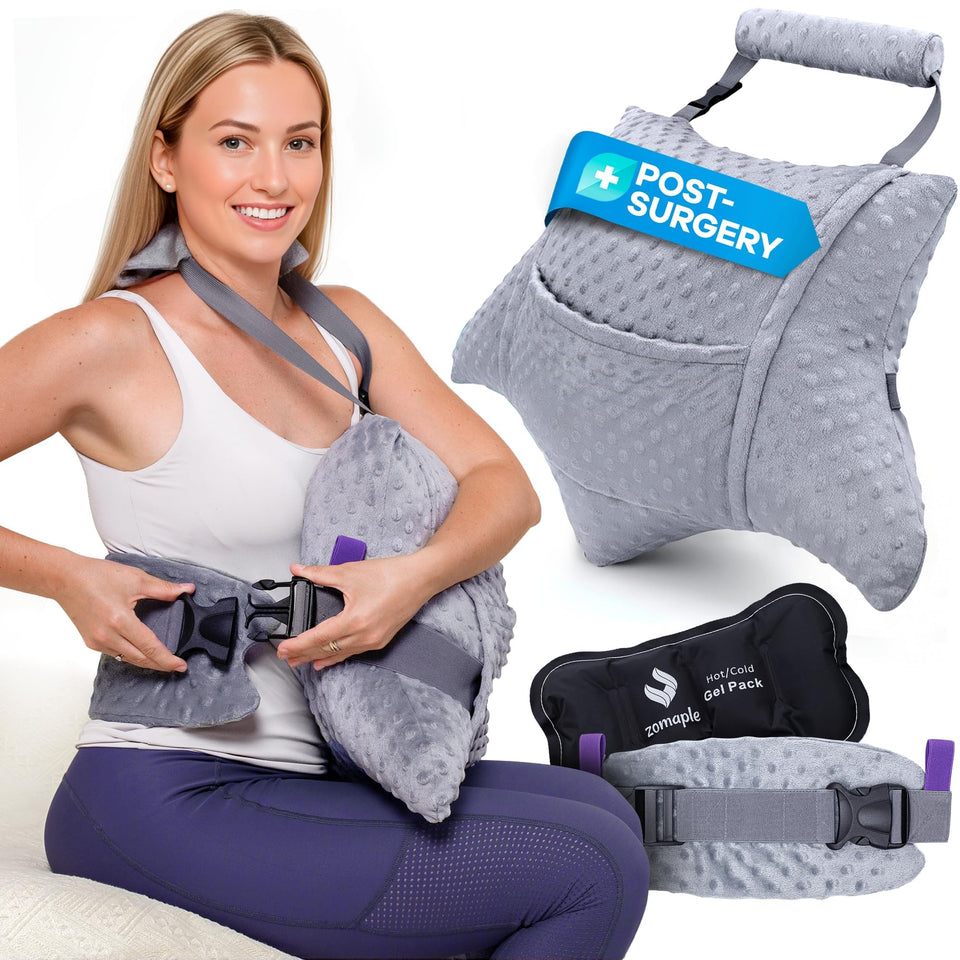 Zomaple Recovery Hysterectomy Pillow with strap offers secure comfort during car rides.