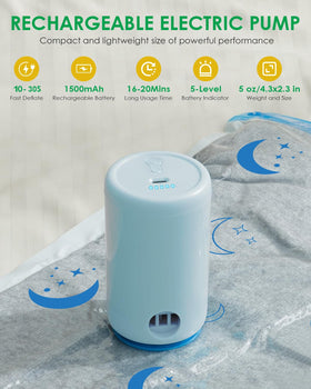 ZONAMA electric pump with 1500mAh battery powers quick bag deflation.