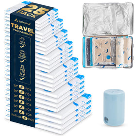 ZONAMA travel compression bags 25-pack collection demonstrates space-saving packing versatility.