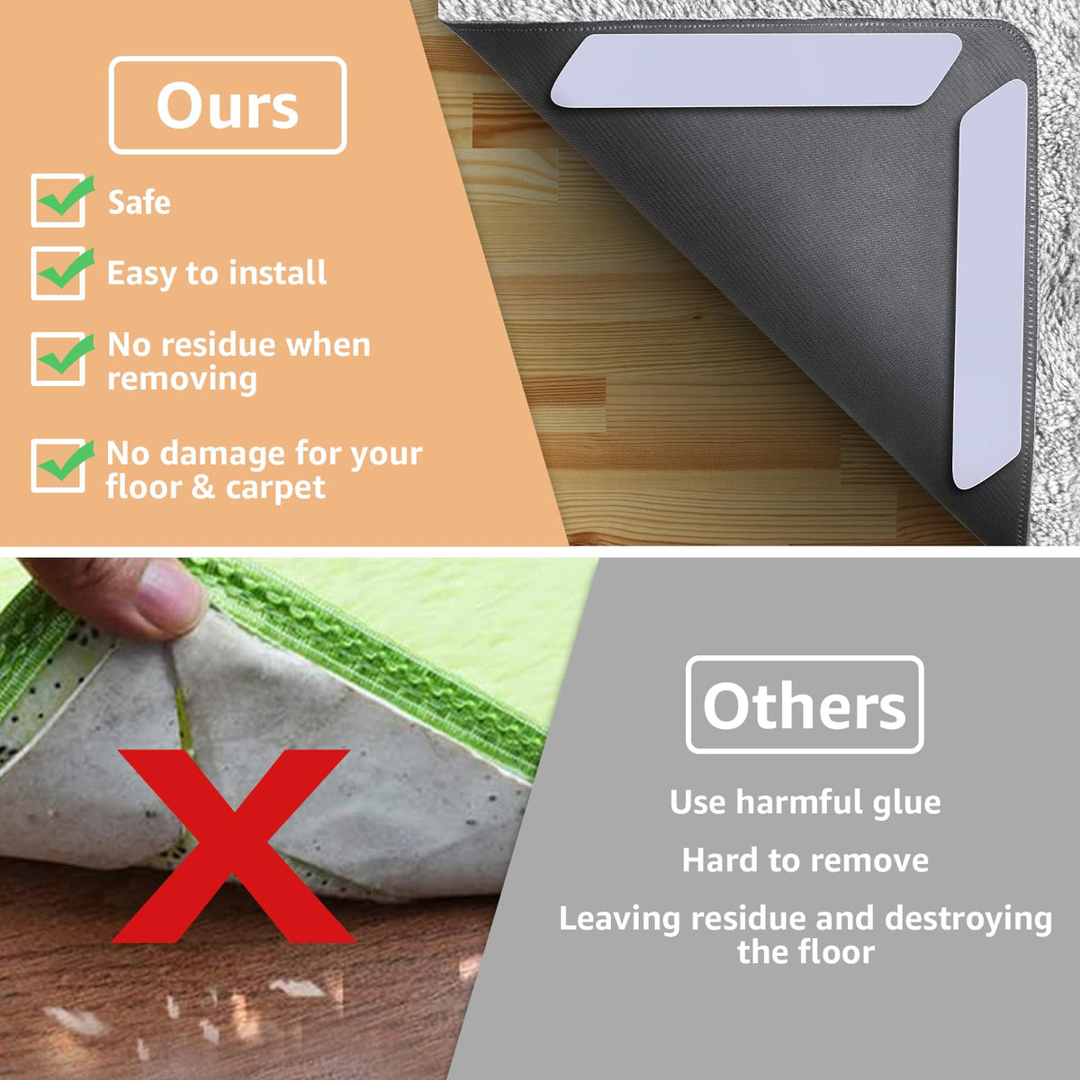 ZONGOOL rug tape no-residue adhesive protects floors when removing.