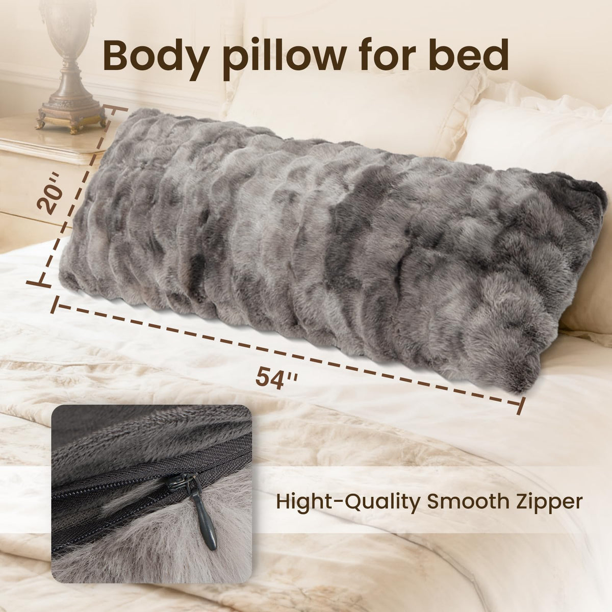 ZonLi body pillow with crystal velvet back for smooth texture and style.