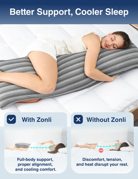 ZonLi 20x54 inch pillow on bed demonstrating lounging support