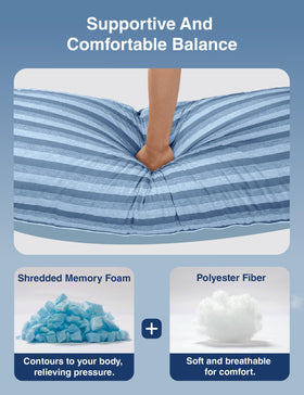 ZonLi full-body pillow on bed illustrating spine-friendly length for side sleepers