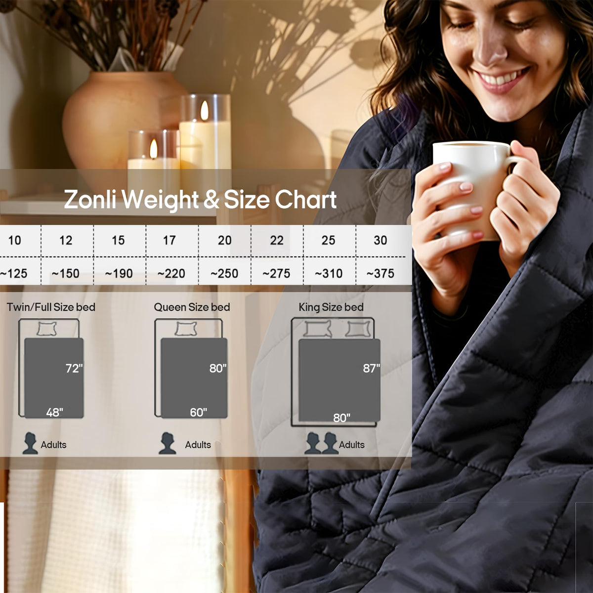 Queen size ZonLi blanket 60x80 fits standard beds for adults