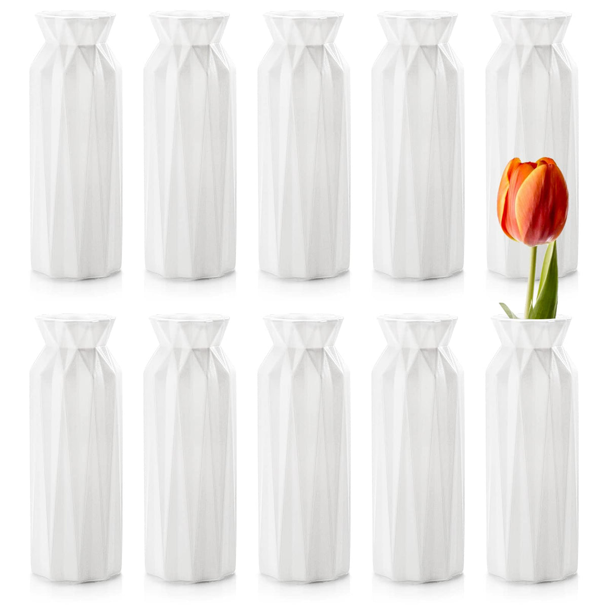 ZOOFOX origami vase 8-inch white centerpiece for elegant events and home decor.