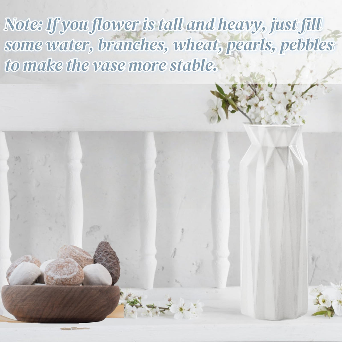 ZOOFOX origami vase 8-inch white display in a showroom or venue.