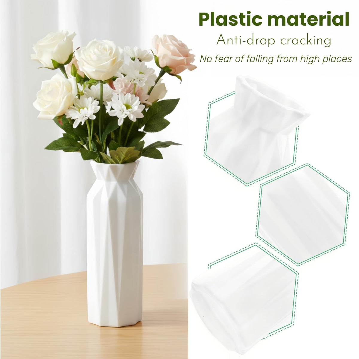 ZOOFOX origami vase 8-inch white living room decor with geometric lines.