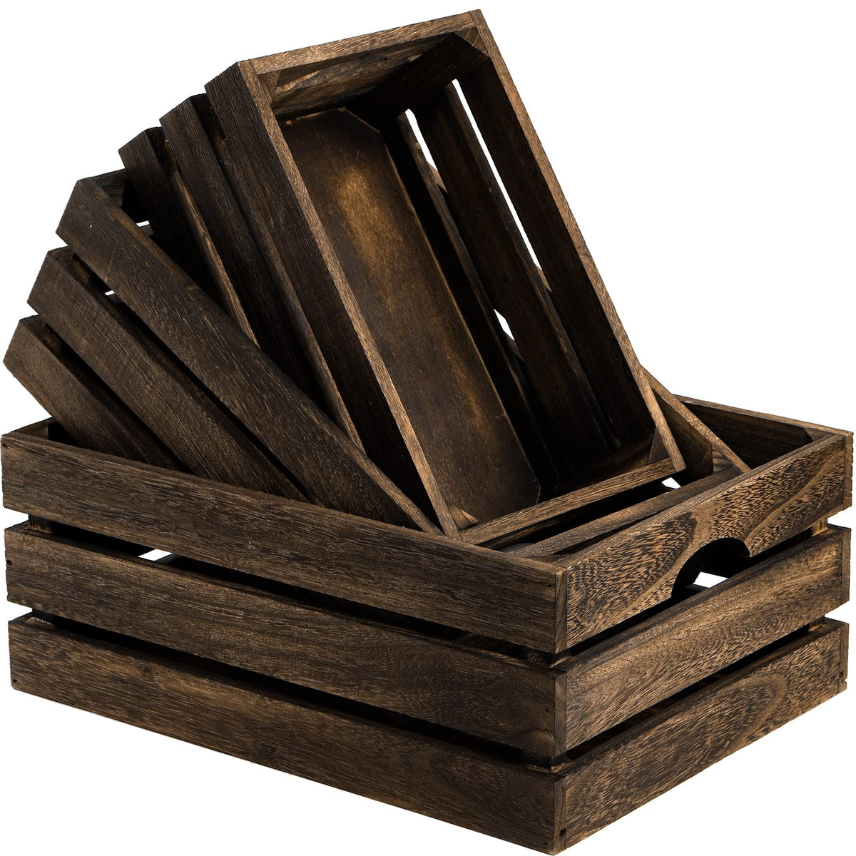 ZOOFOX set of 3 nesting wooden crates for versatile storage.